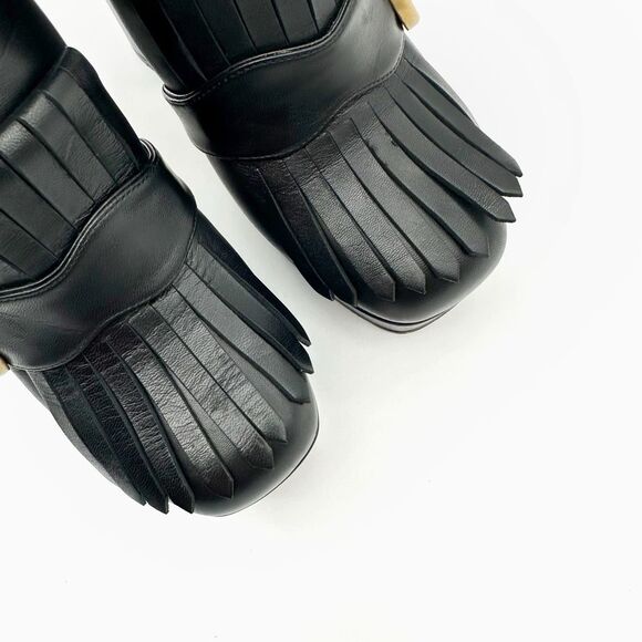 GUCCI Marmont Kiltie Fringe GG Platform Boots Size 39 US 9 Black Leather Ankle - Picture 4 of 12